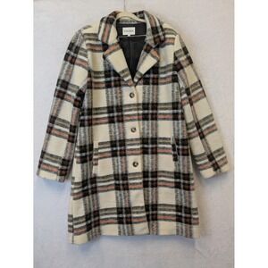 Vigoss Women XL Plaid‎ Overcoat Car Coat Cream Black Button Front Lined